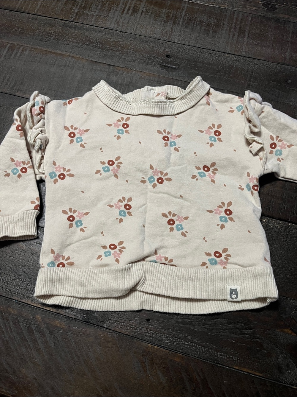 Cream Floral Ruffle Shoulder Toddler Sweatshirt